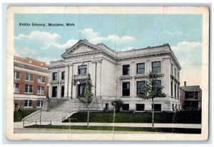 1922 Public Library Building Entrance View Manistee Michigan MI Posted Postcard
