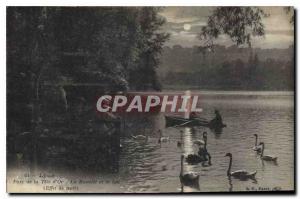 Old Postcard Lyon Park Tete d'Or La Buvette and Lake Night Effect