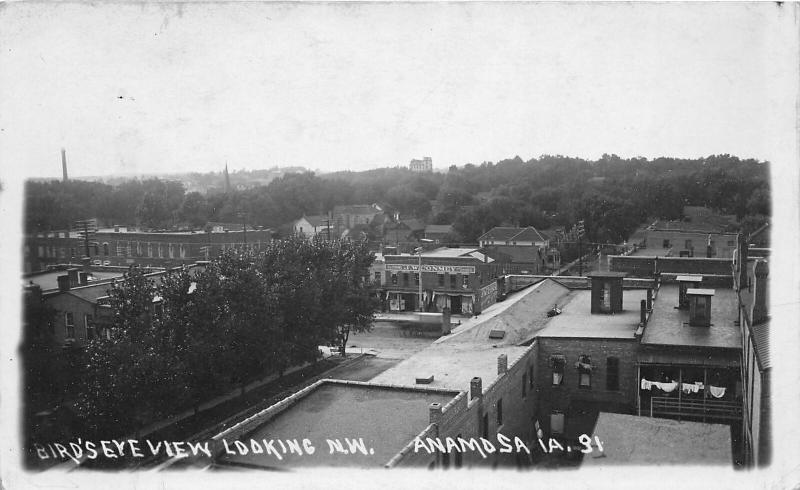 F35/ Anamosa Iowa RPPC Postcard c1910 Birdseye View Stores