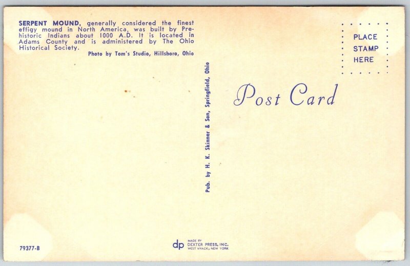 Adams County Ohio 1950s Postcard Aerial View Serpent Mound