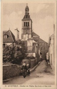 CPA QUIMPERLÉ - Clocher de l'Église Ste-Croix et Rue Ellé (143954)