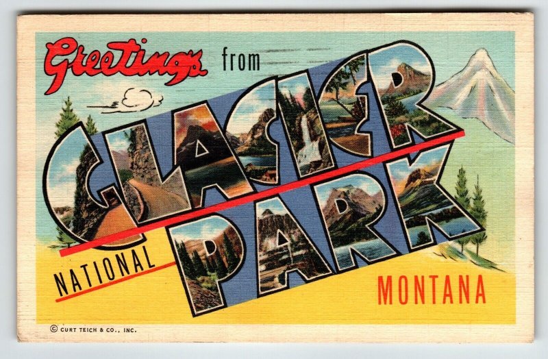 Greetings From Glacier National Park Montana Postcard Large Big Letter 1941