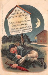 HOBO BUM MOON UMBRELLA ALCOHOL BEER MUNICH TO WINNENDEN GERMANY POSTCARD 1900