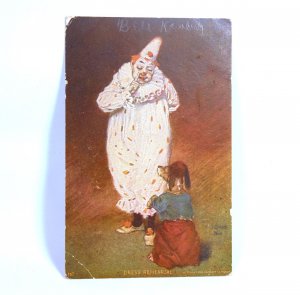 1906 Dress Rehearsal Clown & Dog SS Porter Postcard Antique 5 3/8 X 3 7/16