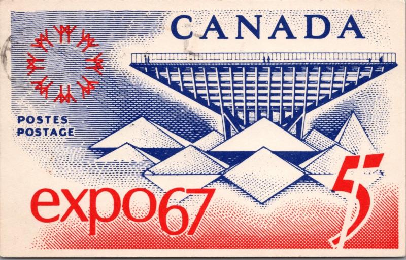 Expo 67 Commemorative Stamp Repro Canadian Pavilion Vintage Postcard D40