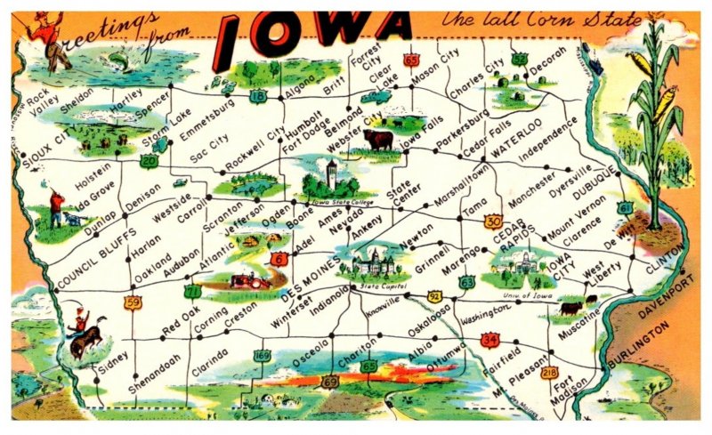 Iowa  GREETINGS  Map