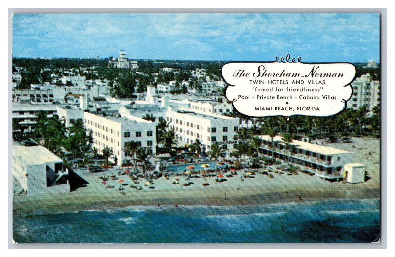 Vintage Postcard FL The Shoreham-Norman Twin Hotels Villas Miami Beach Florida 