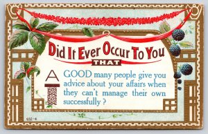 Did it Ever Occur to You Comic~Give Advice Can't Manage Own Life~c1911 Postcard