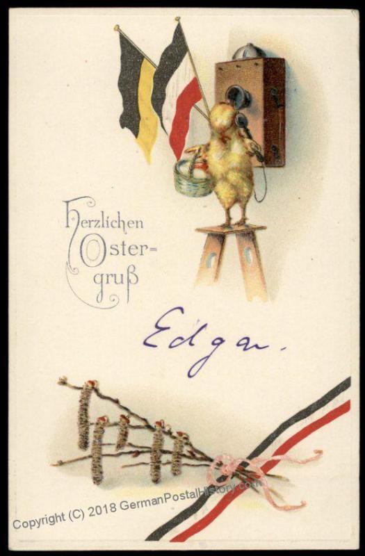 Austria Germany WWI Patriotic Feldpost Easter Cover FPN81 Oberleutnant Edg 72109