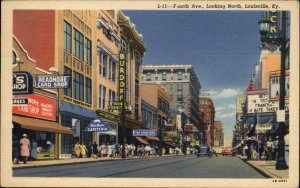 Louisville Kentucky KY Fourth Ave Busy Street Scene Linen Vintage Postcard