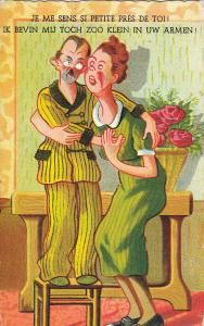 Comic couple caricature small man tall woman humour early postcard