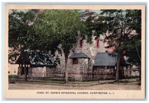 c1920's St. John Episcopal Church Corner Dirt Road Huntington L.I. N.Y. Postcard