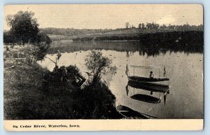 Waterloo Iowa IA Postcard On Cedar River Boating Scenic View 1911 Antique