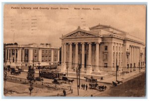 1921 Public Library County Court House Exterior New Haven Connecticut Postcard