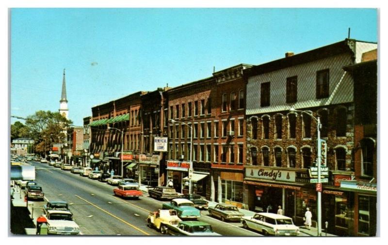 1960s Brattleboro, VT Street Scene Cindy's, Coca-Cola Signs Postcard