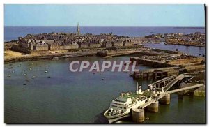 Modern Postcard Saint Malo In The Foreground is the Car Ferry Quay Plymouth