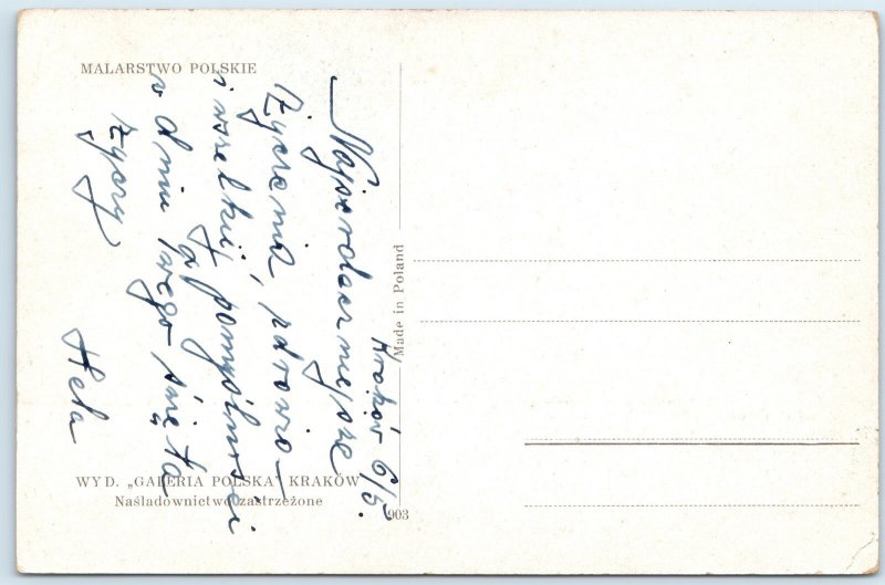 c1910s Krakow, Poland Museum Snow Sled Painting PC Jozef Chelmonski Odjazd A280