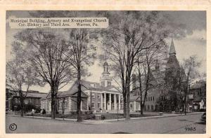 Warren Pennsylvania Municipal Bldg Street View Antique Postcard K59874