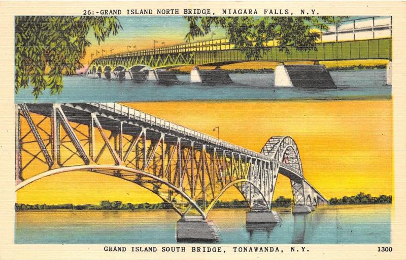 Niagara Falls New York~Grand Island North & South Bridges @ Sunset~1940s Pc