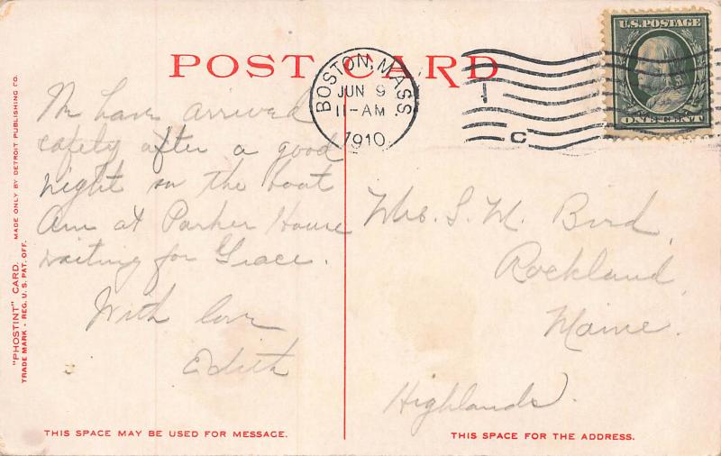 Christian Science Church, Boston, Massachusetts, Early Postcard, Used in 1910