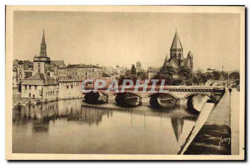 Postcard Old Moselle Metz Middle Bridge