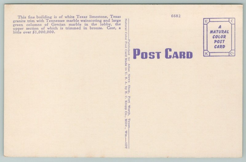 Fort Worth Texas~Post Office Building~Vintage Postcard