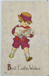 Best Easter Wishes Boy Carrying Rabbit 1919 Denver to Milledgeville Postcard L20
