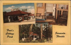 Sarasota Florida FL Motel Interior View Linen 1930s-50s Linen Postcard