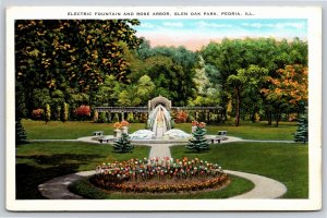 Peoria Illinois~Electric Fountain & Rose Arbor Glen Oak Park~Vintage Postcard