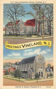 VINELAND, NJ First Presbyterian Church, 1st M.E. Church c1940s Vintage Postcard