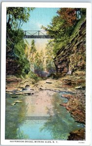 Postcard - Suspension Bridge - Watkins Glen, New York