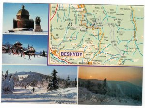 Czechoslovakia 1980 Unused Postcard Beskids Mountains Map Shelter Skiing Winter