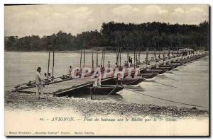 Old Postcard Army Avignon boats bridge over the Rhone by the 7th Genie