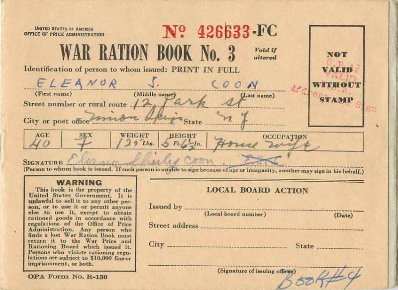 War ration Book US Army ration book (with stamps on the inside)