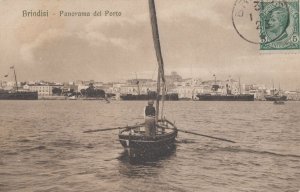 Sailing Rowing Boat Brindisi Panorama Italy Old Postcard