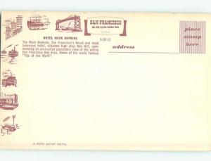 Unused Pre-1980 OLD CARS & MARK HOPKINS HOTEL San Francisco California CA Q5820