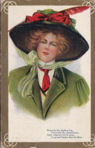 Beautiful Lady Wearing Large Hat 1911 Signed Heinig