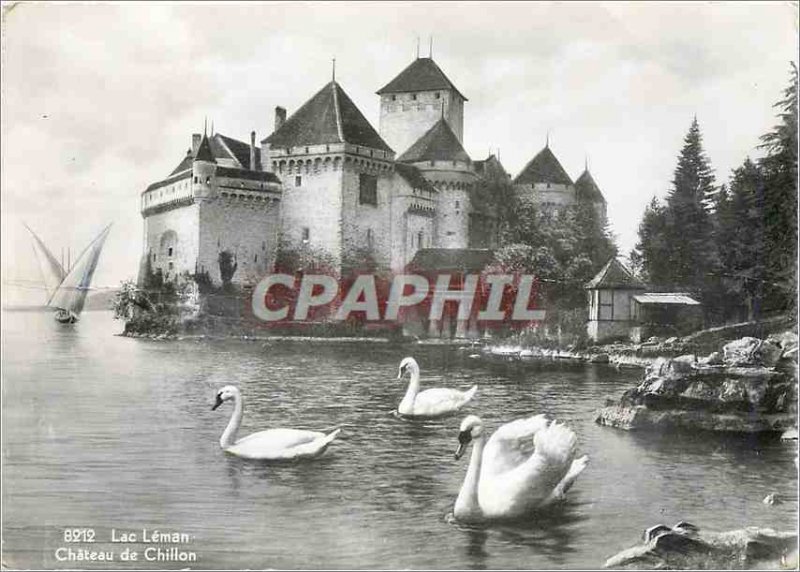 Modern Postcard Lac Leman Chateau de Chillon Swans