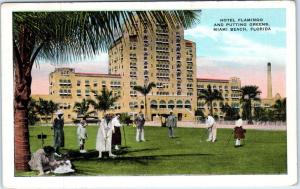 MIAMI, FL Florida   Hotel Flamingo & PUTTING GREENS  c1920s Golf  Postcard