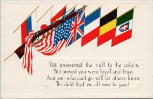 'You Answered The Call To Colors' Debt Owe Patriotic Flags Gun Postcard F98