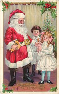 Vintage Embossed Christmas Postcard 227D Santa Claus gives Dolls to Children