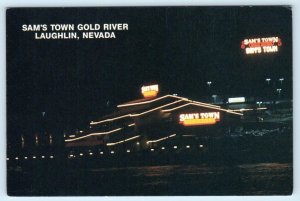 LAUGHLIN, Nevada NV ~ Night Neon SA'S TOWN GOLD RIVER Casino ~ 4x6 Postcard