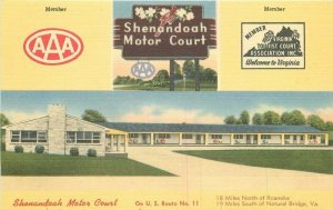 Virginia Roanoke Shenandoah Motor Court Tichnor roadside linen Postcard 22-5282