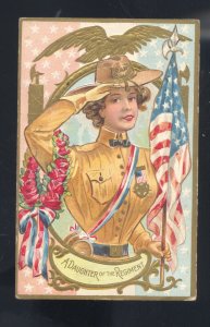 VINTAGE PATRIOTIC POSTCARD WOMAN SOLDIER 1910 PORTLAND INDIANA