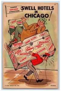 1940 Comic Advertising Swell Hotels Chicago Illinois IL Vintage Antique Postcard