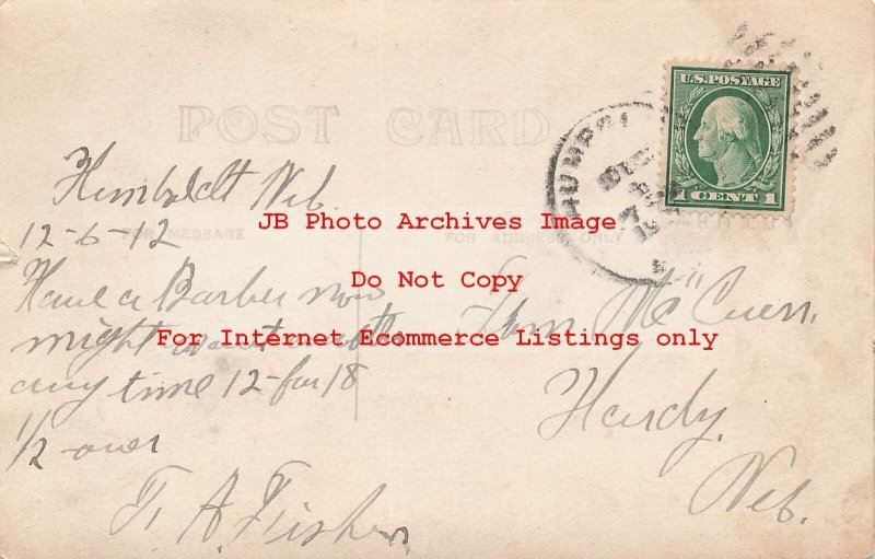 NE, Humboldt, Nebraska, RPPC, Fred A Fisher's Barber Shop, Interior View, Photo