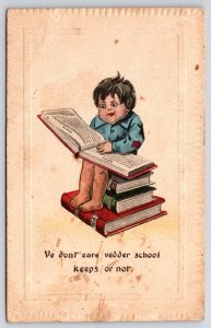 1915 Boy Reading Book You Don't Care Whether School Keeps Or Not Posted Postcard