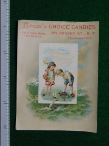 1870s-80s Baum's Choice Candies Ice Cream Soda Kids Toy Sailboat Trade Card F26