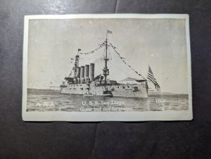 Mint USA Naval Ship RPPC Postcard USS San Diego Gone But Not Forgotten