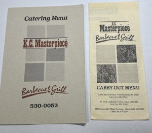 Vintage K.C. Masterpiece Catering Menu Chesterfield Missouri